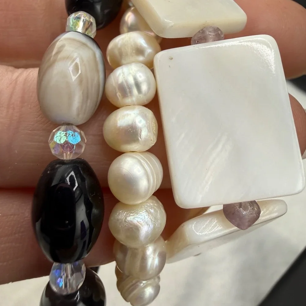 Modern‎ Layered Beaded Bracelet Shell Pearl Glass Beach Vacation 7